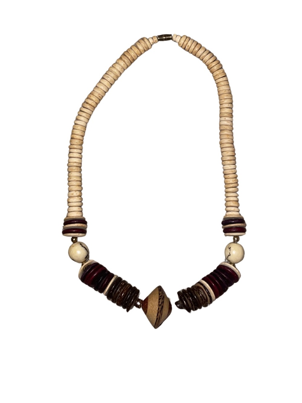 Handmade Natural Bead Necklace in Cream and Brown